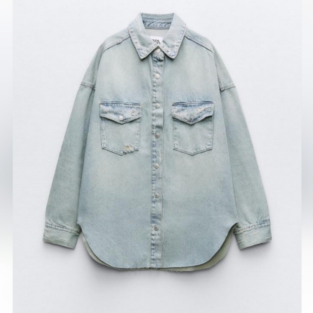 RIPPED TRF DENIM OVERSHIRT SIZE XS - Picture 1 of 5
